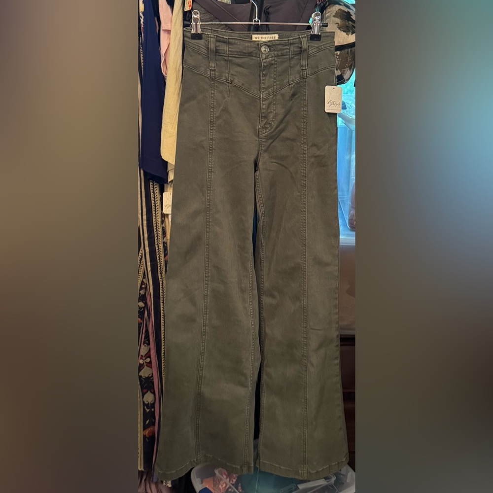 NWT Free People We The Free Libre Wide-Leg Jeans - thyme green - 25 - Picture 7 of 10